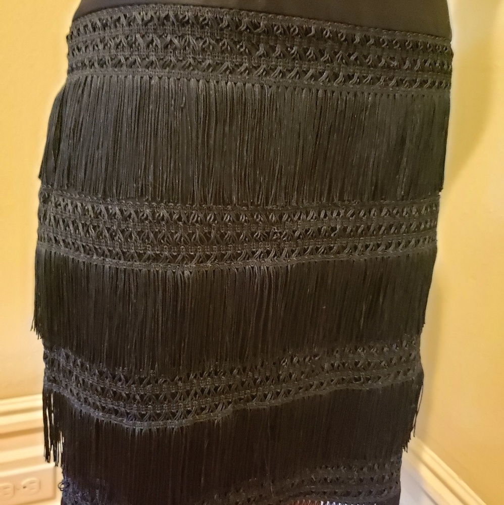 Express black fringe knee length skirt